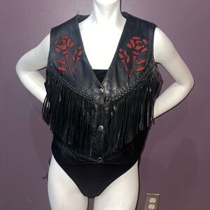 WOMENS Leather VEST XL INTERSTATE LEATHER ROSE black FRINGE X large